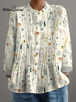 Women's Lovely Floral Art Print Casual Cotton And Linen Shirt