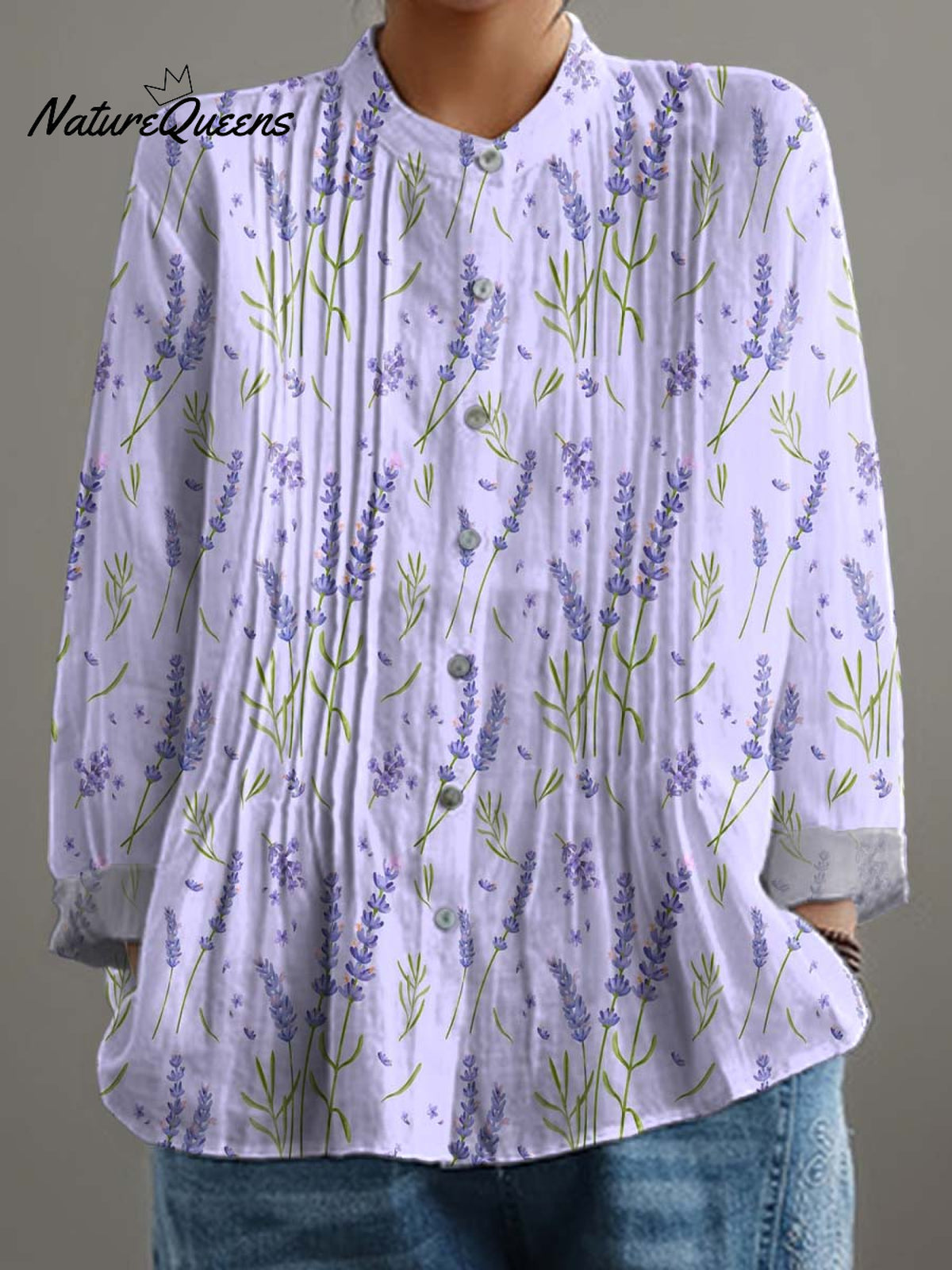 Women's Lovely Lavender Art Print Casual Cotton And Linen Shirt