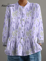 Women's Lovely Lavender Art Print Casual Cotton And Linen Shirt