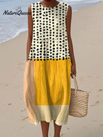 Women's Abstract Geometric Dot Pattern Art Print Sleeveless Cotton Pocket Wrap Dress