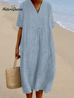 Women's Geometric Line Pattern Art Print Flowy Cotton Dress