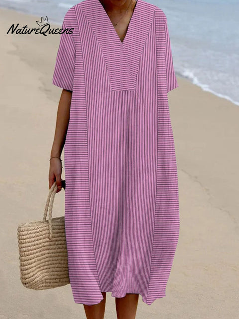 Women's Geometric Line Pattern Art Print Flowy Cotton Dress