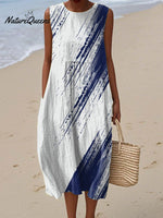 Women's Abstract Pattern Art Print Sleeveless Cotton Pocket Wrap Dress