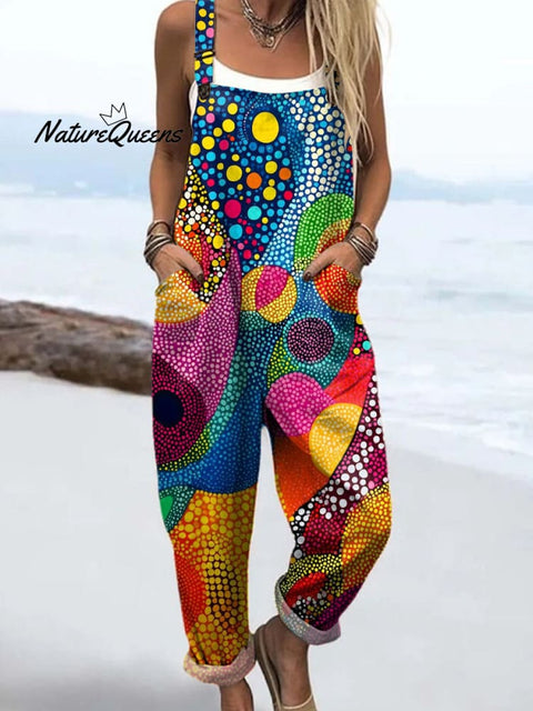 Women's Geometric Pattern Art Print Casual 100% Cotton Wide Leg Jumpsuit