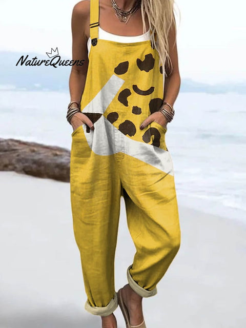Women's Lovely Leopard Pattern Art Print Casual 100% Cotton Wide Leg Jumpsuit