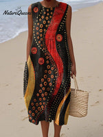 Women's Abstract Pattern Art Print Sleeveless Cotton Pocket Wrap Dress