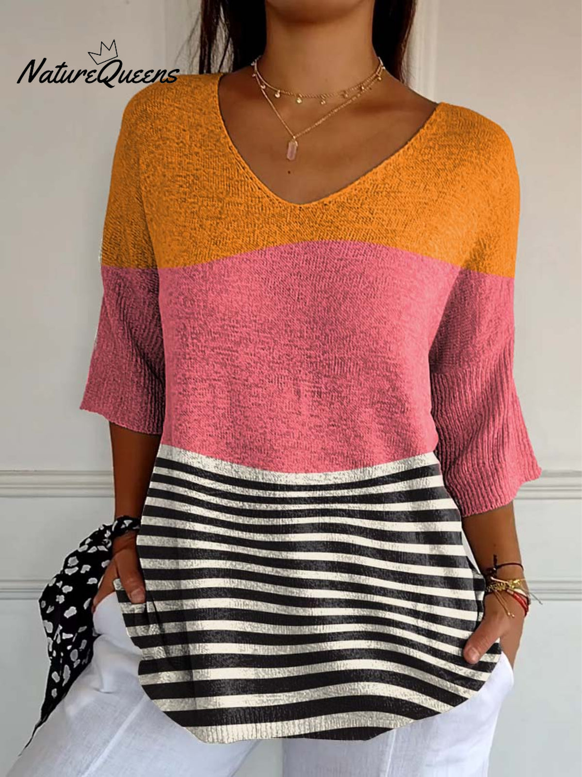 Women's Abstract Line Pattern Art Print Casual Knit Pullover