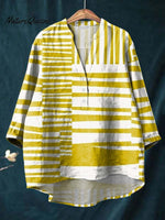 Women's Geometric Pattern Art Print Casual Cotton And Linen Shirt