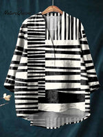 Women's Geometric Pattern Art Print Casual Cotton And Linen Shirt