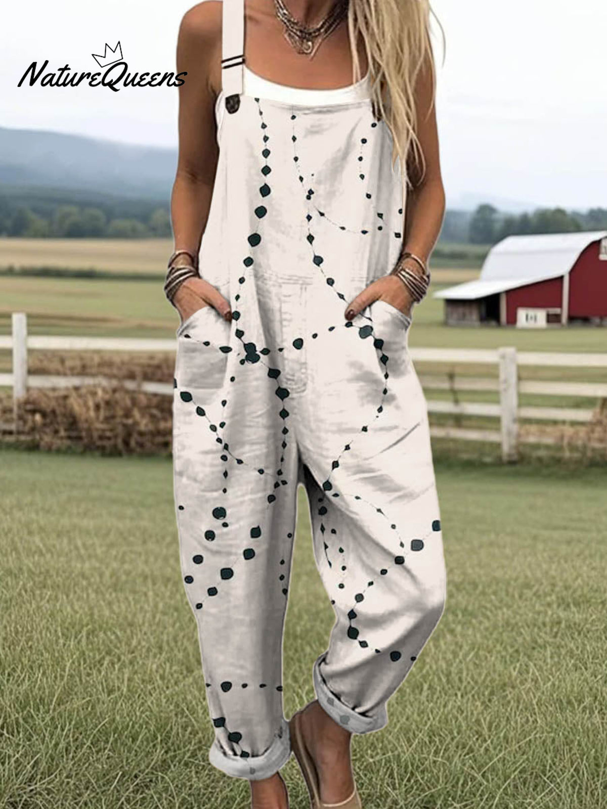 Women's Abstract Pattern Art Print Casual 100% Cotton Wide Leg Jumpsuit
