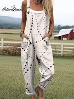 Women's Abstract Pattern Art Print Casual 100% Cotton Wide Leg Jumpsuit