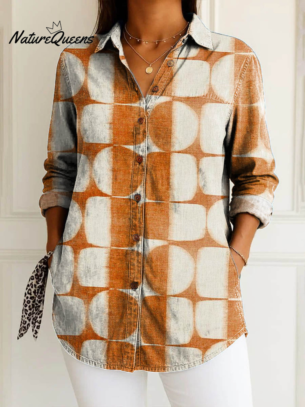 Women's Geometric Pattern Art Print Casual Cotton Shirt