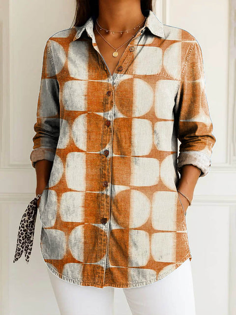 Women's Geometric Pattern Art Print Casual Cotton Shirt