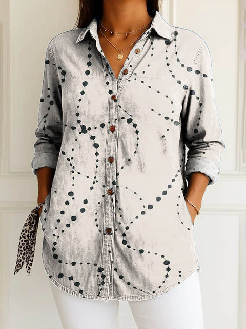 Women's Abstract Pattern Art Print Casual Cotton Shirt