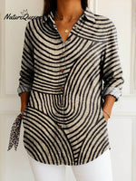 Women's Geometric Line Pattern Art Print Casual Cotton Shirt