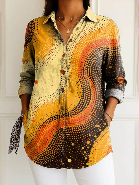 Women's Abstract Pattern Art Print Casual Cotton Shirt