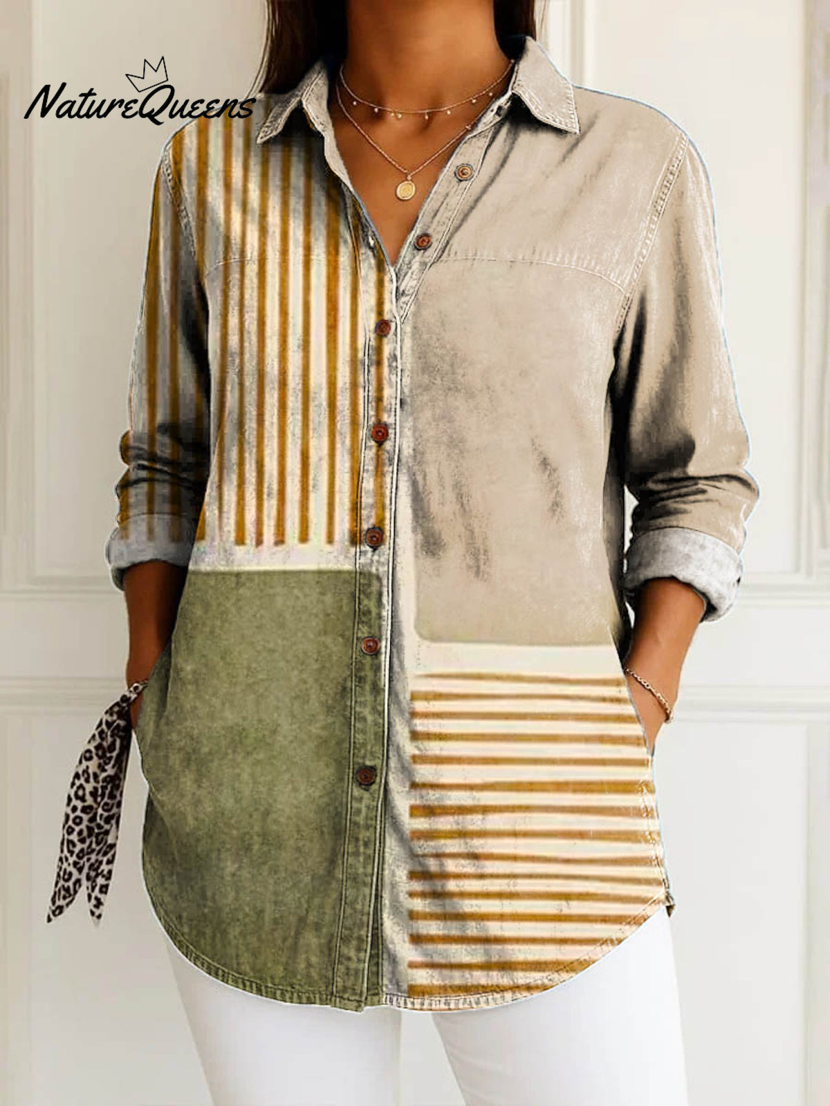 Women's Geometric Pattern Art Print Casual Cotton Shirt