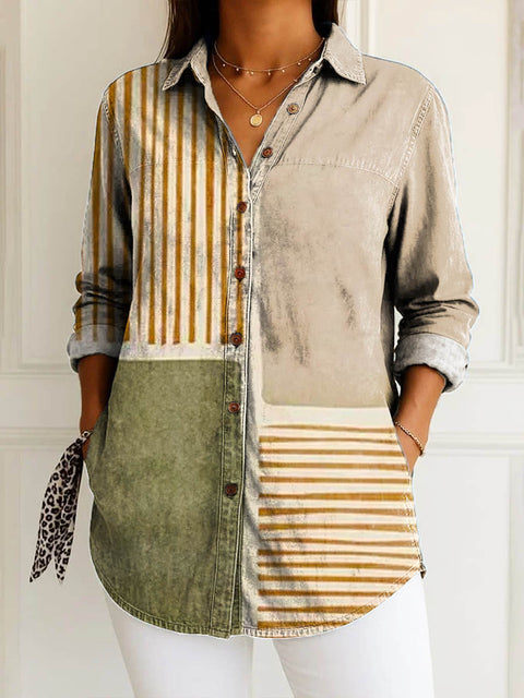 Women's Geometric Pattern Art Print Casual Cotton Shirt