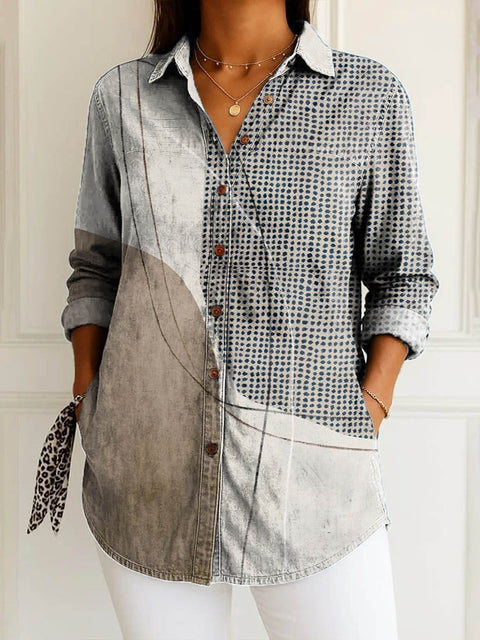 Women's Geometric Pattern Art Print Casual Cotton Shirt