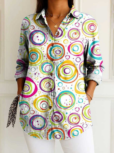 Women's Abstract Pattern Art Print Casual Cotton Shirt