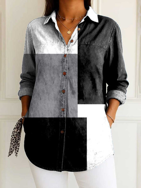 Women's Geometric Pattern Art Print Casual Cotton Shirt