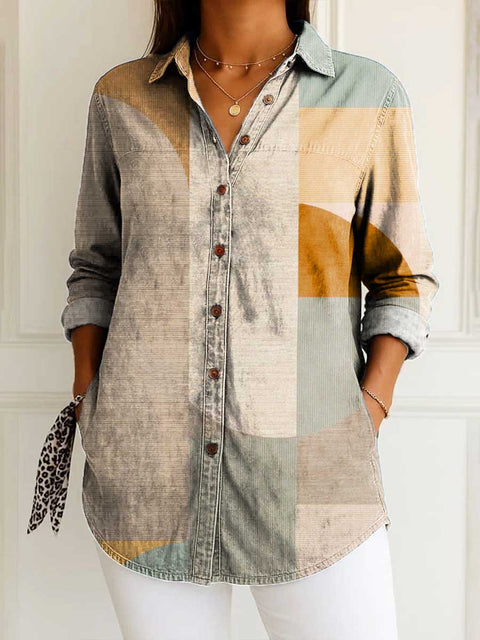 Women's Geometric Pattern Art Print Casual Cotton Shirt