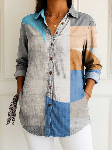 Women's Geometric Pattern Art Print Casual Cotton Shirt