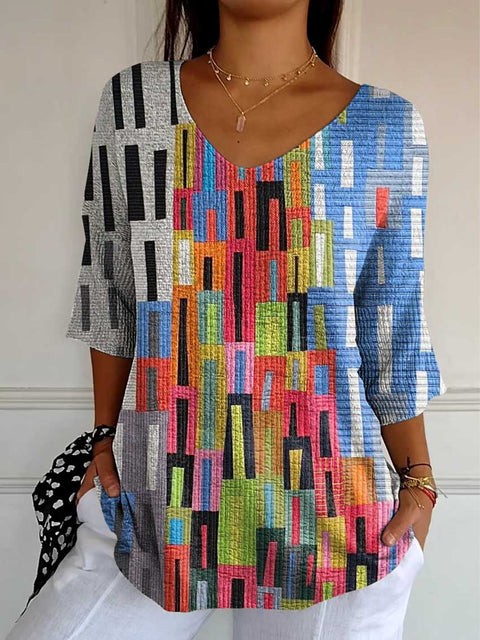 Women's Geometric Pattern Art Print Casual Knit Pullover