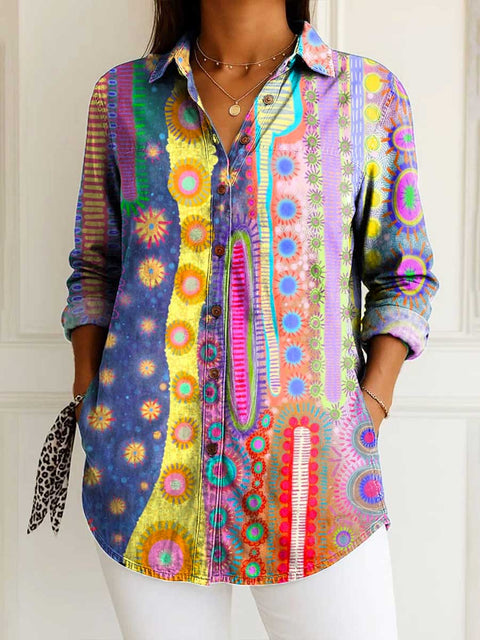 Women's Abstract Pattern Art Print Casual Cotton Shirt