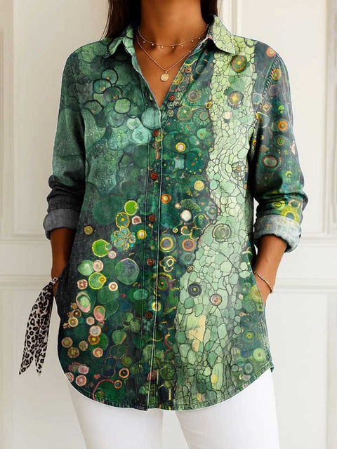 Women's Abstract Pattern Art Print Casual Cotton Shirt