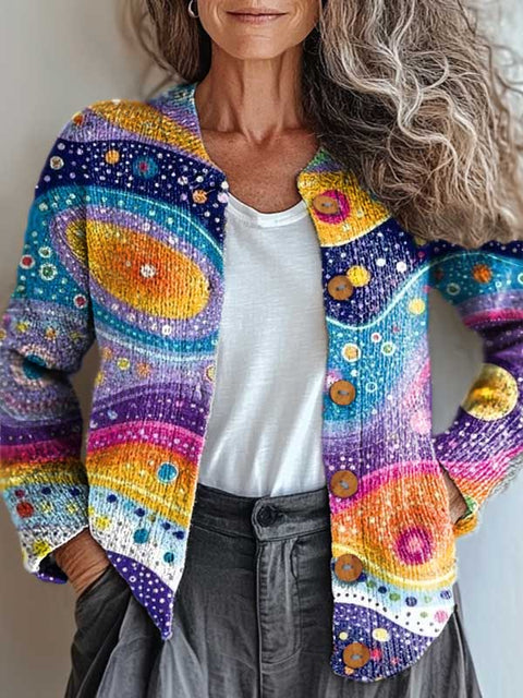 Women's Abstract Pattern Art Print Buttoned Cardigan Sweater