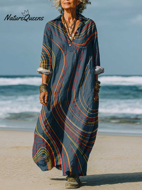 Women's Abstract Line Pattern Art Print Cotton Dress