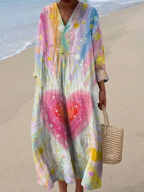 Women's Lovely Heart Pattern Art Print Cotton Dress