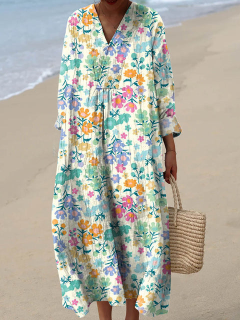 Women's Lovely Floral Art Print Cotton Dress