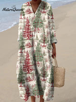 Women's Lovely Christmas Tree Pattern Art Print Cotton Dress