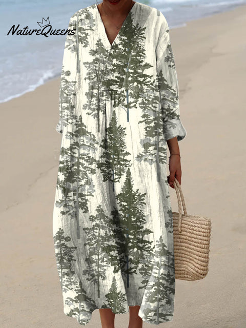 Women's Lovely Christmas Tree Pattern Art Print Cotton Dress