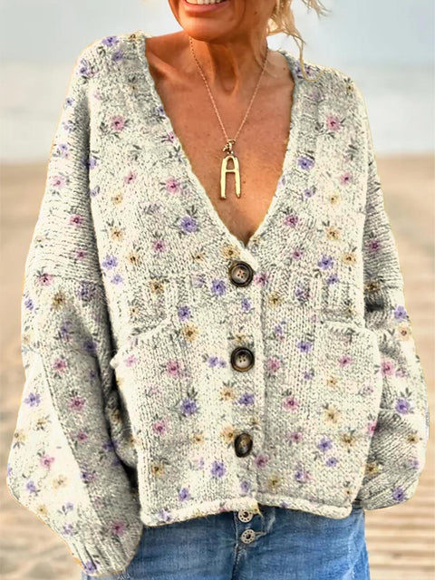 Women's Floral Pattern Art Print Casual Pullover Sweater