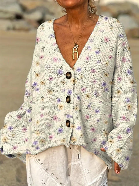 Women's Floral Pattern Art Print Casual Pullover Sweater