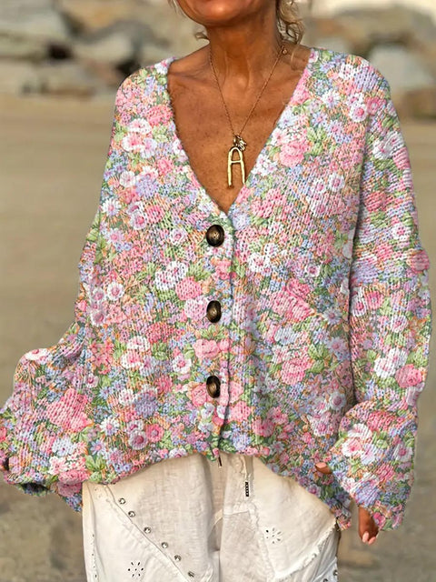 Women's Floral Pattern Art Print Casual Pullover Sweater