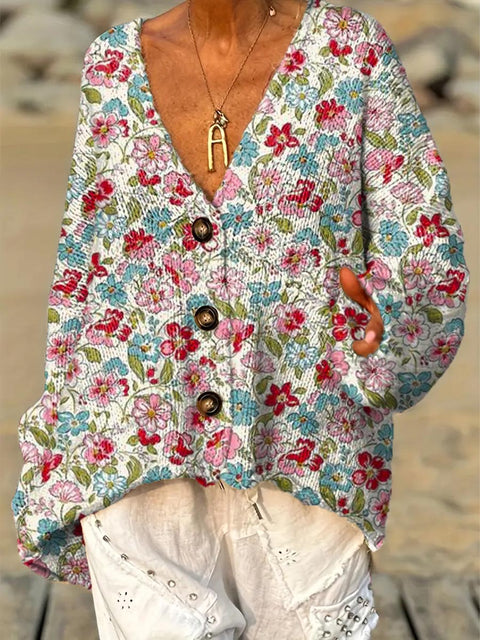 Women's Floral Pattern Art Print Casual Pullover Sweater
