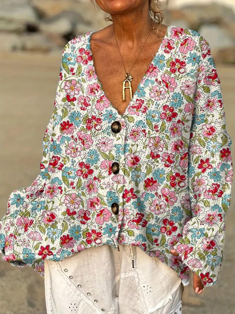 Women's Floral Pattern Art Print Casual Pullover Sweater