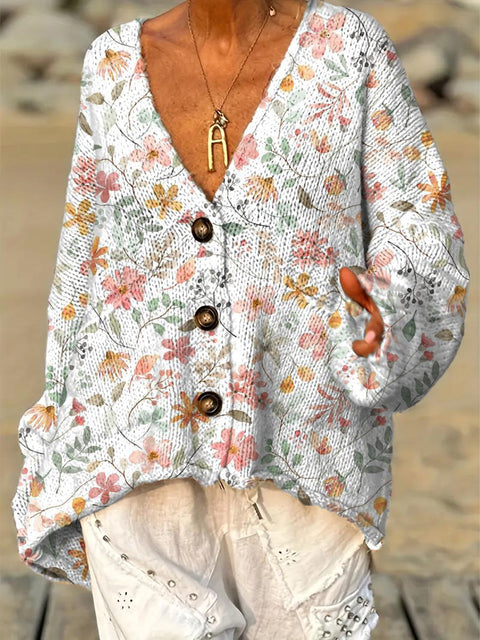 Women's Floral Pattern Art Print Casual Pullover Sweater