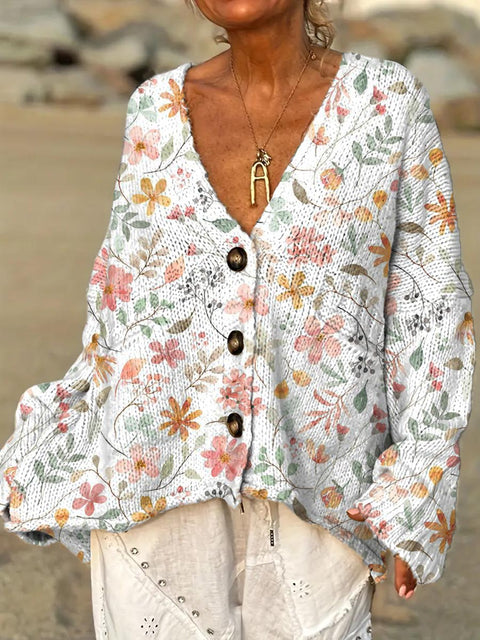 Women's Floral Pattern Art Print Casual Pullover Sweater