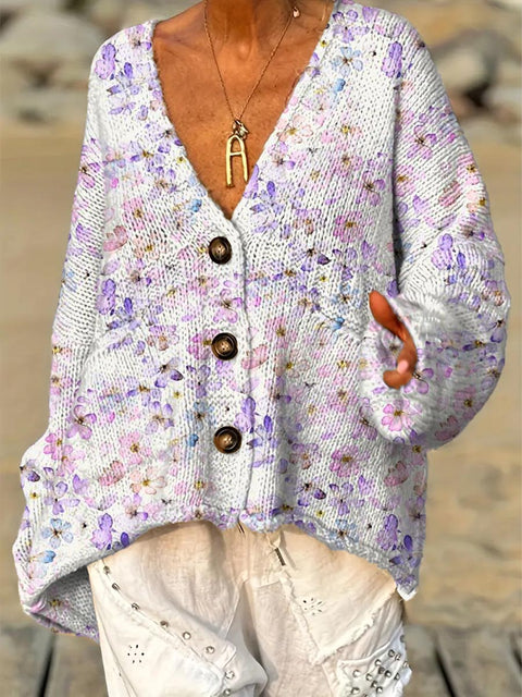 Women's Floral Pattern Art Print Casual Pullover Sweater