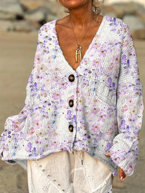Women's Floral Pattern Art Print Casual Pullover Sweater