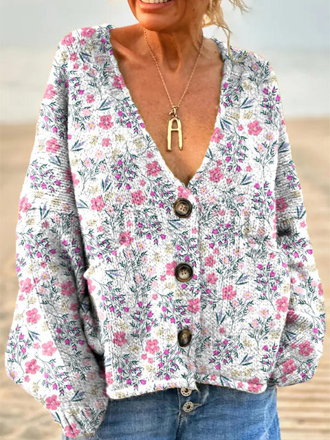 Women's Floral Pattern Art Print Casual Pullover Sweater