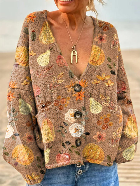 Women's Lovely Autumn Pumpkin Pattern Art Print Casual Pullover Sweater