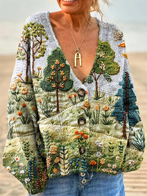 Women's Lovely Floral Tree Art Print Casual Pullover Sweater