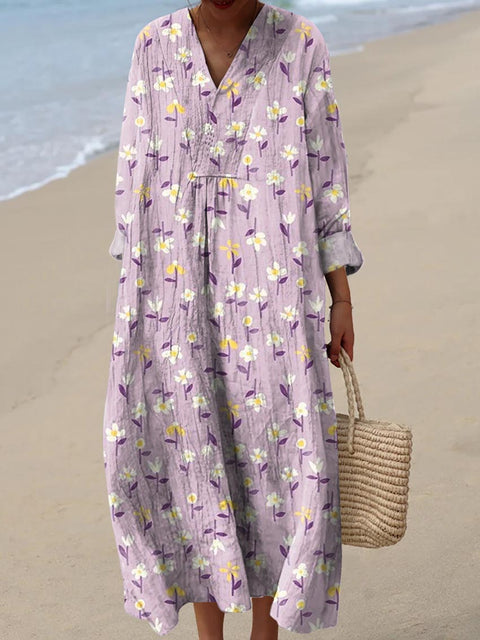 Women's Lovely Floral Pattern Art Print Cotton Dress