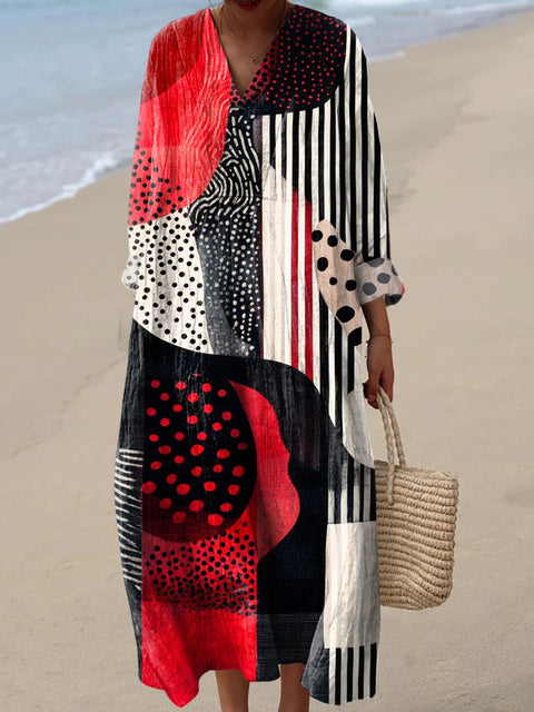 Women's Geometric Pattern Art Print Cotton Dress